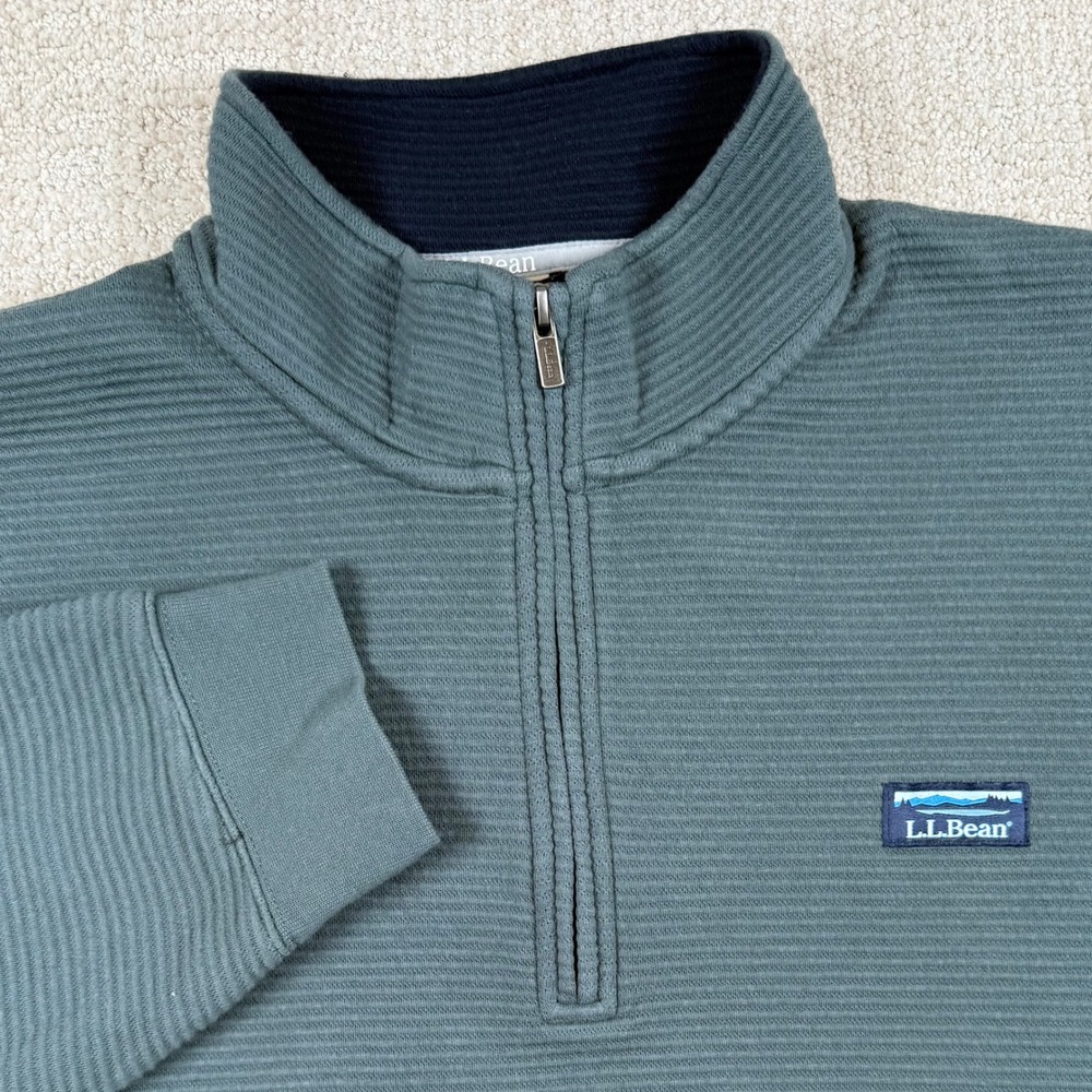 LL Bean Mens XL Lakewashed Double Knit Ribbed 1/4 Zip Pullover Sweater 520811